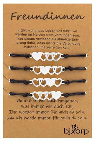 Bixorp Freundschaftsarmband für 2/3 / 4 mit Herz-Anhängern - BFF Armband für Mädchen & Damen - Ideales Geburtstagsgeschenk für die beste Freundin