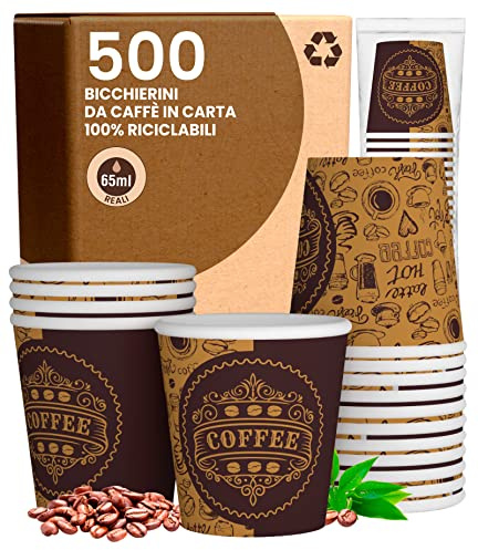 Eurocali 500 Bicchierini in Carta da caffè 65ml PubCUP Bicchieri Ecologici Biodegradabili Monouso Piccoli Asporto Bevande Calde
