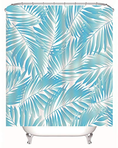 EHOMERY Duschvorhang XXL Duschrollo Seitlich Ausziehbar Laub Polyester Blau Weiss Rostfreie Ösen Und 12 Hakenringe, 180X200Cm
