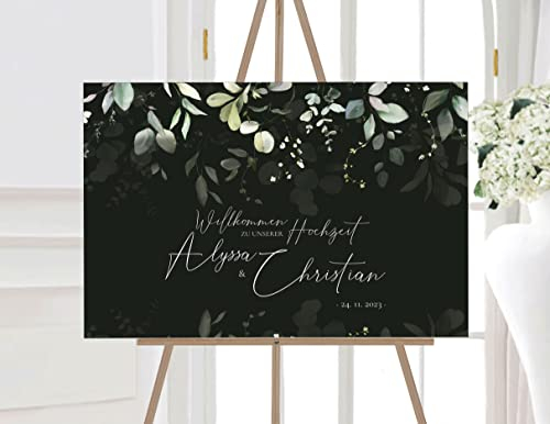 Manschin Laserdesign Willkommensschild Aluverbund personalisiert - Made in Germany - Welcome Willkommen Schild für Hochzeit (45x30cm)