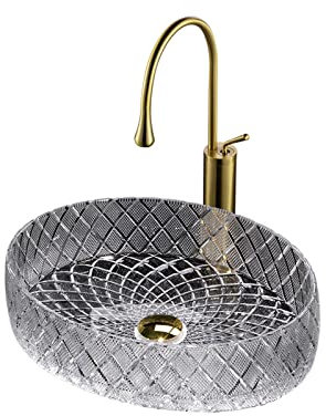 Ksunun Aufsatzwaschbecken, Waschbecken Glas, Waschtisch Aus Klarem Glas, Oval Hand Waschschale, Kleines Mini Handwaschbecken, Bad KüChe GäSte Wc, Waschbecken Bad Modern, 45 X 35 X 12 cm