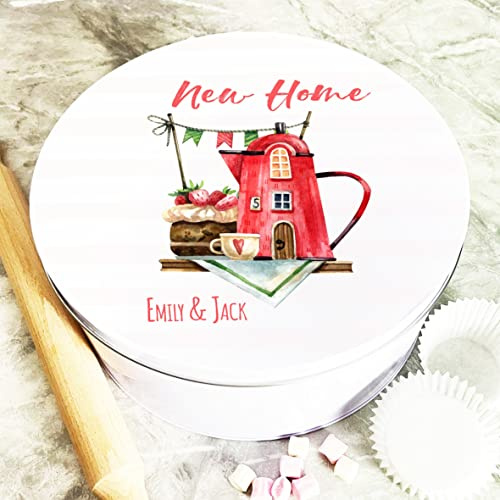 Fingerprint Designs Round Red Teapot New Home Personalised Cake Tin