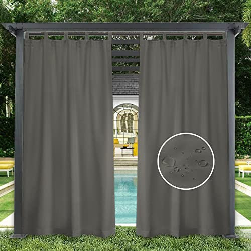 GZQIAWY 1 Paneel Außenvorhänge, Wasserdicht, Verdunkelnd, Sichtschutzvorhang für Terrasse, Pool, Hütte, Pavillon, Pergola,254 cm x 177.8 cm (Breite x Höhe),Grau