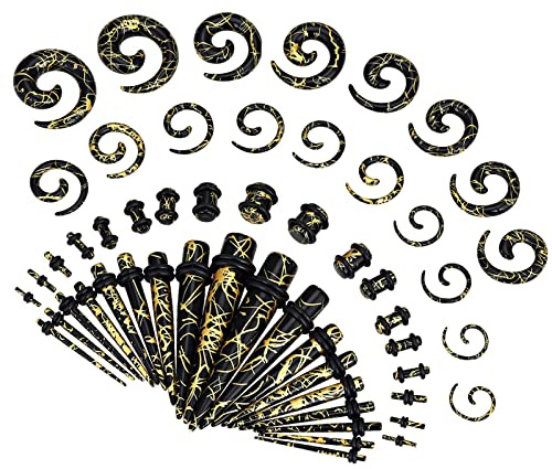Longbeauty 54 Stk/ 27 Paare Ohr Dehnung Kit 14G-00G Acryl Taper Plugs Dehnschnecke Ohren Spiral Dehner Piercing Set