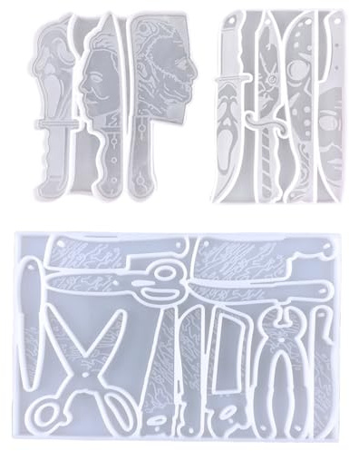 HyzaPhix 13pcs Dagger Resin Molds Halloween Keychain Molds Scary Movie Characters Silicone Mold Knife Epoxy Casting Mould Jewelry Making Supplies for DIY Horror Characters Pendant Decorations