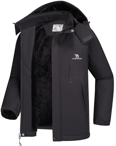 CAMEL CROWN Herren Wintermantel Wasserdicht Skijacke Fleece Gefüttert Winddicht Regenmantel für Schnee Outdoor Wandern Berg, Schwarz, 3XL