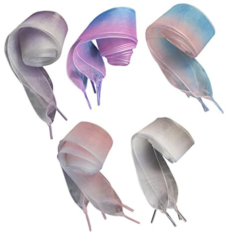 TOPPERFUN 5 Paar 100cm Farbverlauf Schnürsenkel Aus Organza Flach Halbtransparent Breite Schnürsenkel Für Sneakers Stiefel Freizeit Und Sportschuhe Geschenkidee