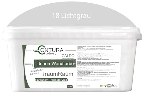 Contura Caldo 10 Liter Wandfarbe 35 Farben Deckenfarbe Contura Hohe Profi Deckkraft Klasse 1 (18 Lichtgrau)
