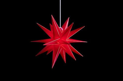 Sterntaler Dekostern | Weihnachtsstern Kunststoff | 18-Zacker Faltstern | Rot | 25cm | Innen und Außen | LED | Batterie