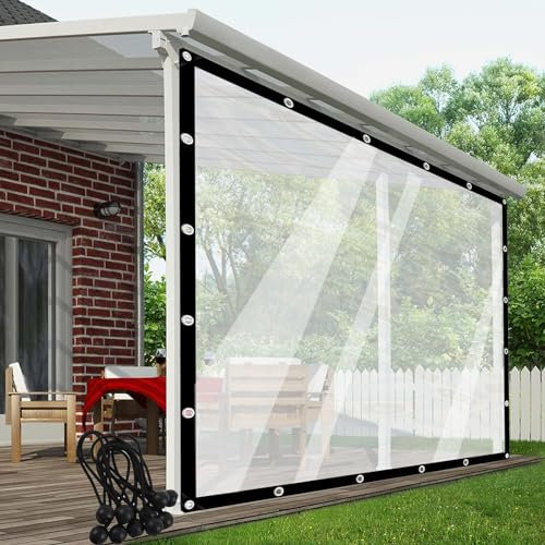 Pérgola Paneles Laterales Lona Transparente Cortina Exterior Lona Impermeable Cerramiento Porche Plástico PVC, con Ojales, Personalizable POCHY(2.5x3m)