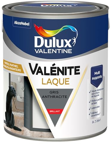 Dulux Valentine Peinture Laque Valénite Intérieur et Extérieur Multi-supports - Finition parfaite et lisse, Formule Haute Résistance - Brillant Gris Anthracite 2 L