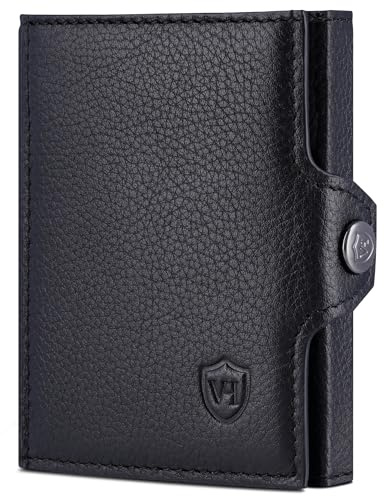 VON HEESEN Slim Wallet mit RFID Schutz - Geldbörse Herren klein - Mini Geldbeutel Damen Portmonee - Kartenetui Echtleder Karten Portemonnaie - Leder Kreditkartenetui Schwarz