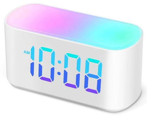 ONLAKE Digitaler Wecker mit Nachtlicht für Schlafzimmer, 9 RGB Farben Lichtwecker, große Ziffern mit 10 farbwechselnden LED Displays, Dimmer, einfache Uhr für Kinder, Jugendliche, Mädchen, Junge