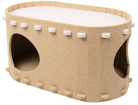 Xafrstyu Katzenhöhle Filz, Katzenhaus aus Filz, Katzenbett, Katzenhöhle für Katzen, Peek-a-Boo zum Spielen, Winterfest, Schutz der Katzennägel, Haustierbetten Abnehmbar Keine Verformung (beige)
