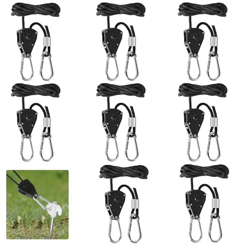 8 Ganchos de Cuerda para Cuerda de 1/8 de Pulgada, para Camping, Capacidad de Carga de 68 kg/par, Cuerda de Nailon de Supervivencia con regulador del Tensor de Aluminio