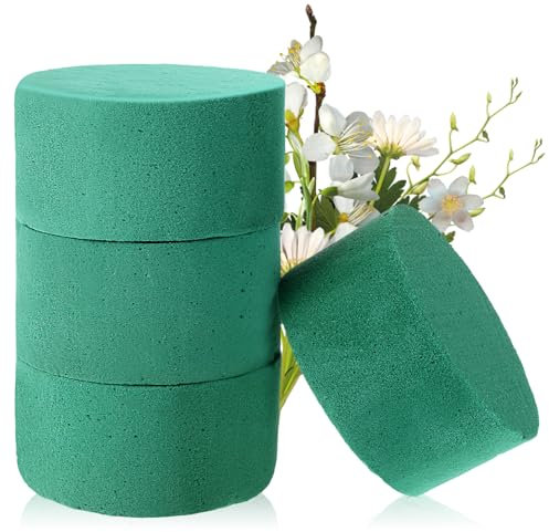 Gjinxi 4 Stück Runde Blumensteckschaum Nasssteckschaum Set Steckschwamm für Steckmasse Blumenarrangements Floristenschaumstoffzubehör für Hochzeitsgangblumen-Partydekoration (8 × 4 cm)