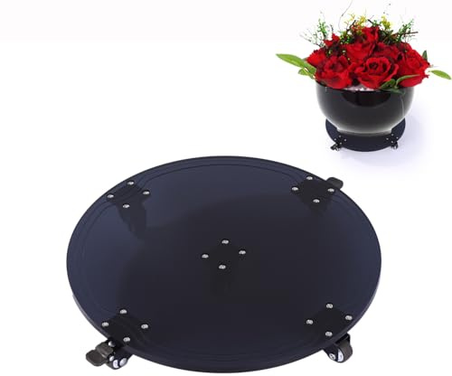 EMCOMS Robuster Pflanzkorb aus schwarzem Acryl, mit Rollen, 31,8 cm, rund, Blumentöpfe, Pflanzgefäß, Standfuß mit Rollen, für Zuhause, Garten, Tragkraft 40 kg