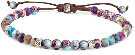 Generisch Damen Yoga Armband, 4mm Edelstein Damen Armbänder Verstellbar Naturstein Armband Kristall Perlen Armbänder für Frauen Mädchen, 17-29cm (Jaspis(Lila))