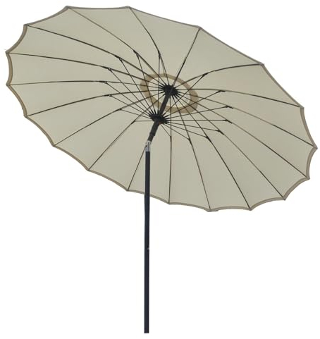 Parasol de jardin droit Shanghai beige inclinable, parasol d'extérieur rond de 250 cm avec manivelle et 16 baleines, auvent en aluminium et polyester pour balcon, piscine