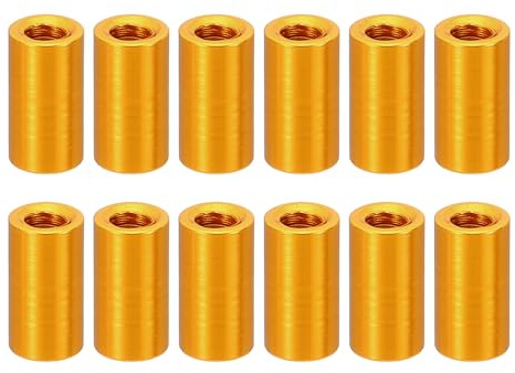 PATIKIL M3 Aluminium Abstandshalter, 12 Stück Metall Abstandsbolzen Hülsenmutter 3mm ID x 5mm OD x 10mm L Gewindespacer Schraubenabstandshalter Rund für RC Auto Drohnen Motherboard, Golden