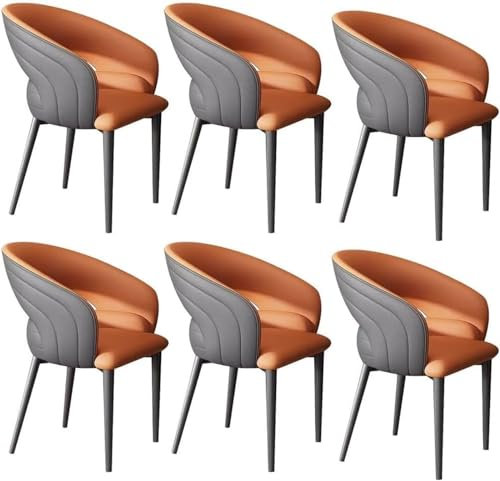 Widppsopt Küchen-Esszimmerstühle, 6er-Set, Wohnzimmersessel aus Mikrofaserleder mit Metallstuhlbeinen für Private, gewerbliche und Restaurants (Orange + Dunkelgrau)