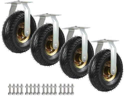 4 Stück Metall Lenkrollen Luftreifen Gummiräder, Industrierollen Schwerlast Pannensichere, Robust Und Langlebig, Ersatzrader Fuir Sackkarren Ø 15/20/25cm, Für Transportroller, Werkbank Rollen(4 Fixed,