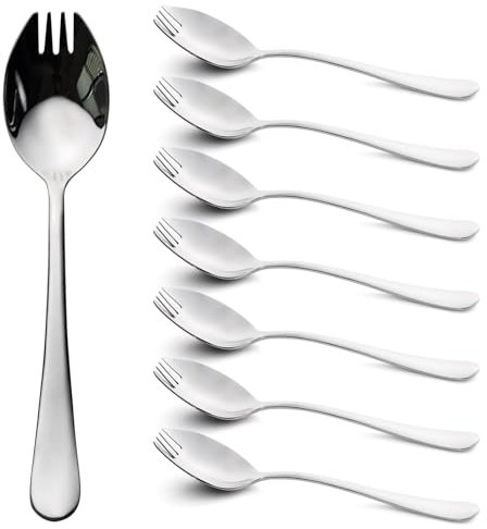 Alata Sporks, 8-Pack Food-Grade Stainless Steel Sporks, 7.4 inch Long Handle Salad Forks for Dessert, Ice Cream, Salad, Soup, Pasta, Spaghetti, Dishwasher Safe