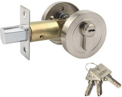 35-50mm Invisible Door Lock Extended Flat Head Lock Door Lock Auxiliary Lock Aisle Channel Lock Round Deadbolt Lock with Keys for Door Passage Door (Sliver)