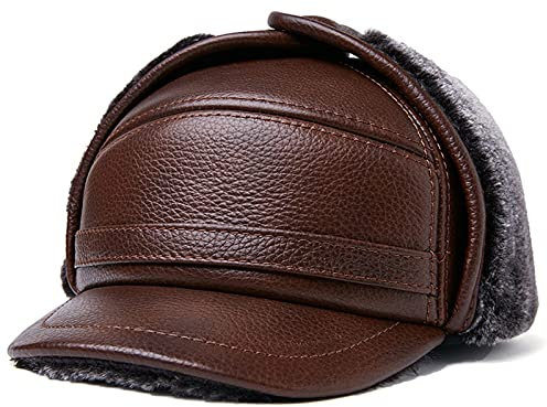 Icegrey Herren PU Leder Fliegermützen Warme Wintermütze Kunstpelz Fleece Baseball Kappe mit Ohrenklappen, Schwarz 2, XXL