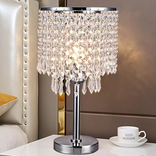 YEITBY Lampada da tavolo di cristallo, lampada da comodino, lampada da tavolo, adatta per studio, soggiorno, camera da letto, ristorante, caffetteria
