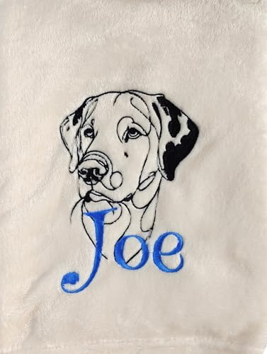 Wuff-Dogsworld Hundedecke mit Portrait Rasse und Namen Bestickt Geschenk Hundebesitzer Welpendecke Decke Hund Welpe Auto Haustier Kuscheldecke 130x170cm waschbar Sofa (grau)