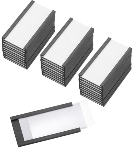 PATIKIL Etiquetas Magnéticas, 50.8 x 25.4 mm con Inserciones de Papel, 50 Pcs Soportes Magnéticos con Películas en Forma de C para Archivadores Metálicos, Estantes, Pizarras Blancas