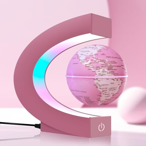 Poojaed Magnetische schwebende Globuslampe mit LED-Lichtern, coole Gadget C Frame Globe für Büro Haus Bücherregal Schreibtisch Dekor, Coole Geschenk für Männer Frau Vater Ehemänner(Rosa)