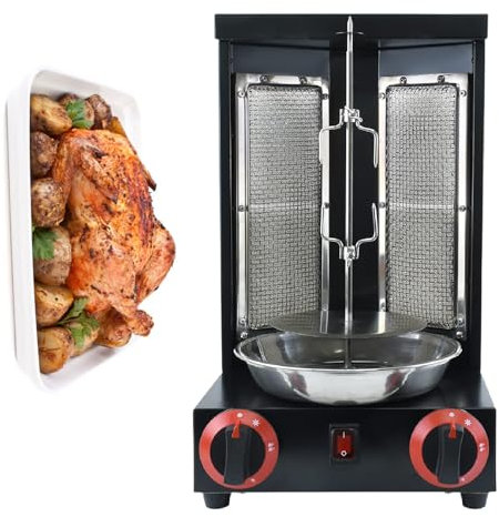 Machine à Kebab à Gaz Verticale Portative En Acier Inoxydable Avec Plateau, Machine à Griller Gyroscopique à Kebab à Rotation Commerciale Pour Restaurant, Maison, Jardin,Black-220V