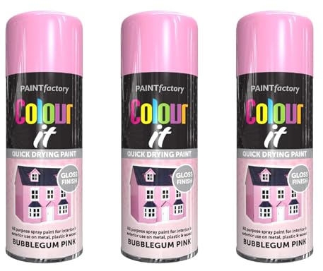 MIXEL Bubblegum Pink Gloss Spray Paint, Quick-Drying Formula, Easy-To-Apply, Long-Lasting, Ideal For Crafting, DIY, Automotive, Home Décor, Indoor And Outdoor Use, 400ml, (3 Pcs)