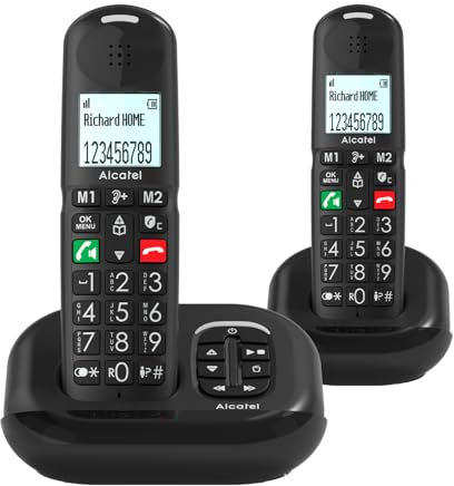 ALCATEL XL685 Voice Duo - Telefono fisso cordless DECT Senior Formato XL con segreteria - Display ad alta leggibilità - Tasti grandi - Audio Boost - Vivavoce - Blocco chiamate - 2 portatili - Nero