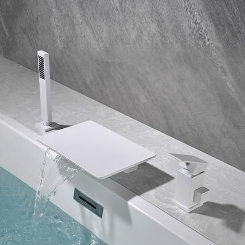 Badewannenarmatur 3 Loch Weiß Wasserfall Armatur Badewanne mit Dusche Duscharmatur Einhebelmischer