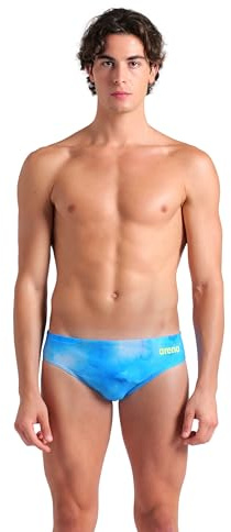 ARENA Performance Men's Tie-Dye Swim Brief Chlorine Resistant Swimwear Athletic Swimsuit Practice Pool Training Competitive Bathing Suit, Blue Multi, US Size 36
