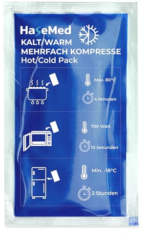HaseMed - Compressa calda a freddo, riutilizzabile, con imbottitura in gel, ideale per lesioni sportive, dolori, infiammazioni, adatto al microonde e al congelatore (9 x 16 cm, 1 pezzo)