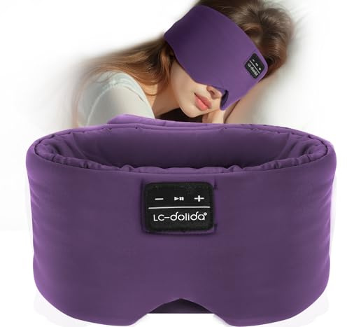 LC-dolida Verbesserte breitere Schlafmaske mit Kopfhörern, kabellose Schlaf-Kopfhörer, weiche Augenmaske mit Bluetooth-Kopfhörern zum Schlafen, Reisen, Entspannen, Nickerchen, 100 % Verdunkelung