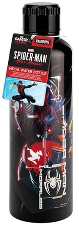 Paladone Marvel Miles Morales Spider-Man Botella metálica de agua de 500 ml, termo reutilizable aislado de acero inoxidable, licencia oficial del superhéroe de Marvel, para colegio, deporte o trabajo
