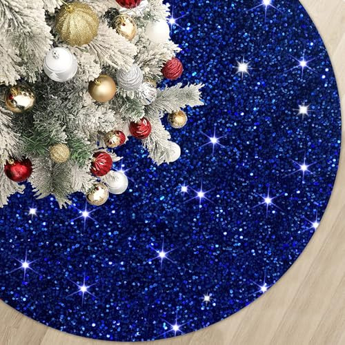 FUHSY 118 cm Sequin Tree Skirt Christmas Royal Blue Velvet Tree Mat Xmas Tree Cover for Christmas Tree Decorations Rustic Fall Tree Dress Skirt Halloween Thanksgiving Ornaments