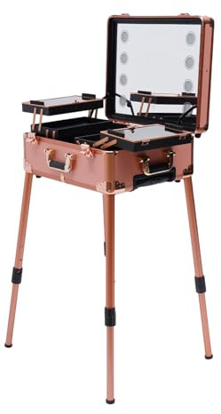 Valigia trucco professionale,valigetta trucchi,Valigetta cosmetica con specchio e 4 rotelle, valigetta cosmetica con piedini regolabili,valigia trucchi