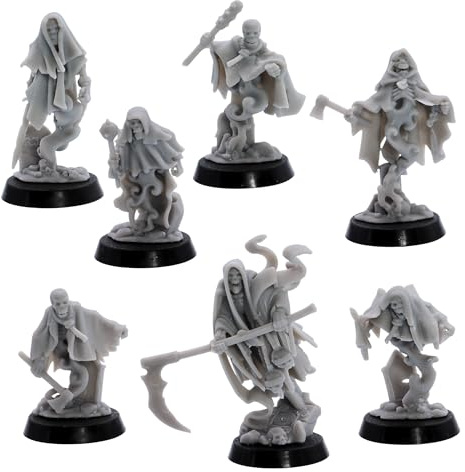 Crypt Ghosts Miniatures Set – 7 Undead Specter Models for Tabletop RPGs | 28mm–32mm Scale Fantasy Figures | DnD, Pathfinder, Wargames | Resin Unpainted Figures for Collectors and Gamers