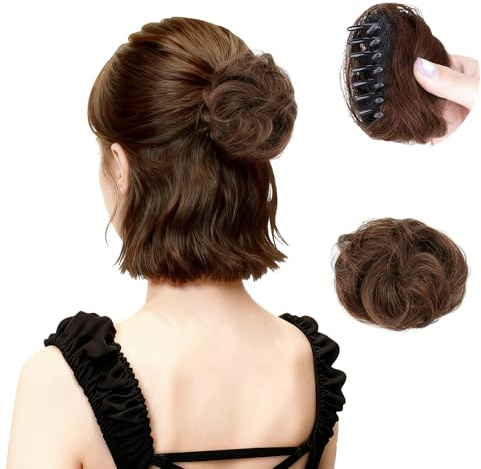 ZHAOCAI Haarteile Echthaar mit Klammer, Haarteil Dutt Haarverlängerung Messy Bun, Haarteile für Dünnes Haar Hochsteckfrisur Clip in Claw Pferdeschwanz, Gewellt Unordentlicher Dutt Haarknoten