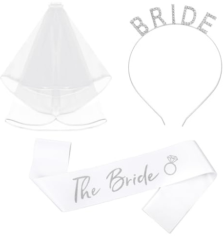 Lusofie 3 PCS Schleier Braut Stirnband mit Schleier Brautschleier Hochzeit | Hochzeitsschleier Stirnband Weißer Junggesellinnenschleier für Brautpartys Verlobungsfeiern Hochzeit