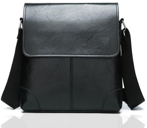BAGSBLACK Bolso Bandolera para Hombre Cuero PU, Bolso de Hombro Unisex Negro, Bandolera Pequeña Anti-Robo con Correa Ajustable, Ligero e Impermeable - Ideal para Viaje, Trabajo y Universidad.