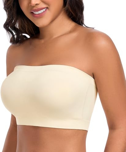 DotVol Women's Padded Wirefree Strapless Bandeau Bra Plus Size | Lightly Padded, Pull On, Seamless, Tube Top, T-shirt Bra, Anti-slip