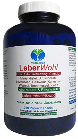 Leber Wohl 7 Leberkräuter & Bitterstoffe 360 Kräuter Kapseln Leber Liver Refreshing Leberunterstützung NATUR pur OHNE Zusatzstoffe. 26482-360