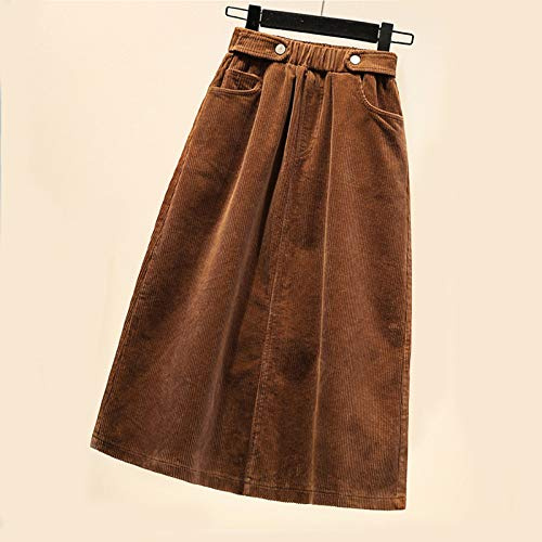 Jupe En Velours Côtelé Taille Haute Poche Une Ligne Épaisse Chaude Lâche Grande Taille Jupe Mi-Longue Hiver Femmes Mode Décontractée Pour Dames Fête Bureau Travail Porter